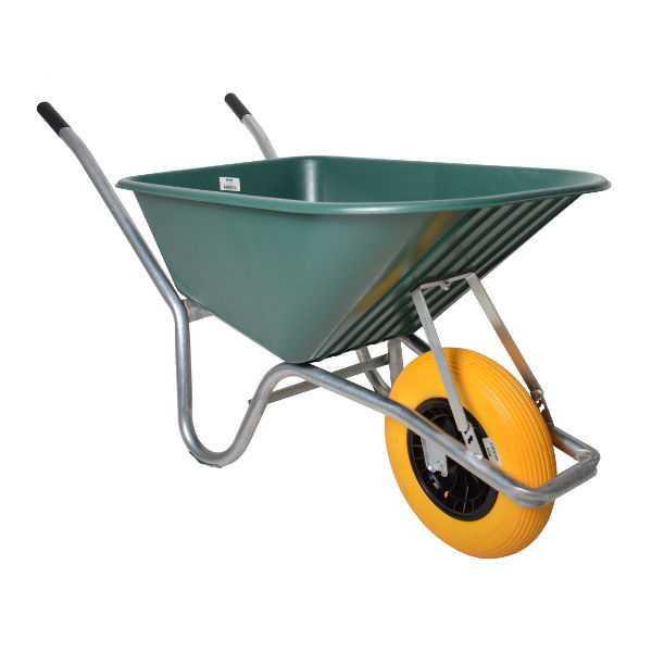 wheelbarrow plastic green tub flat free wheel