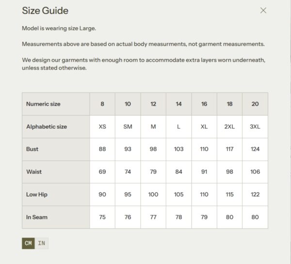Womens Bib Size Chart